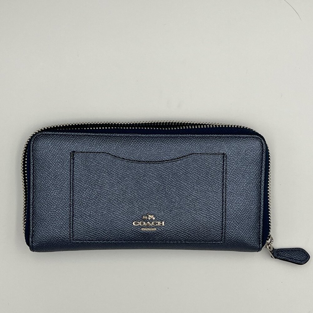 Coach Navy Accordion Zip Wallet